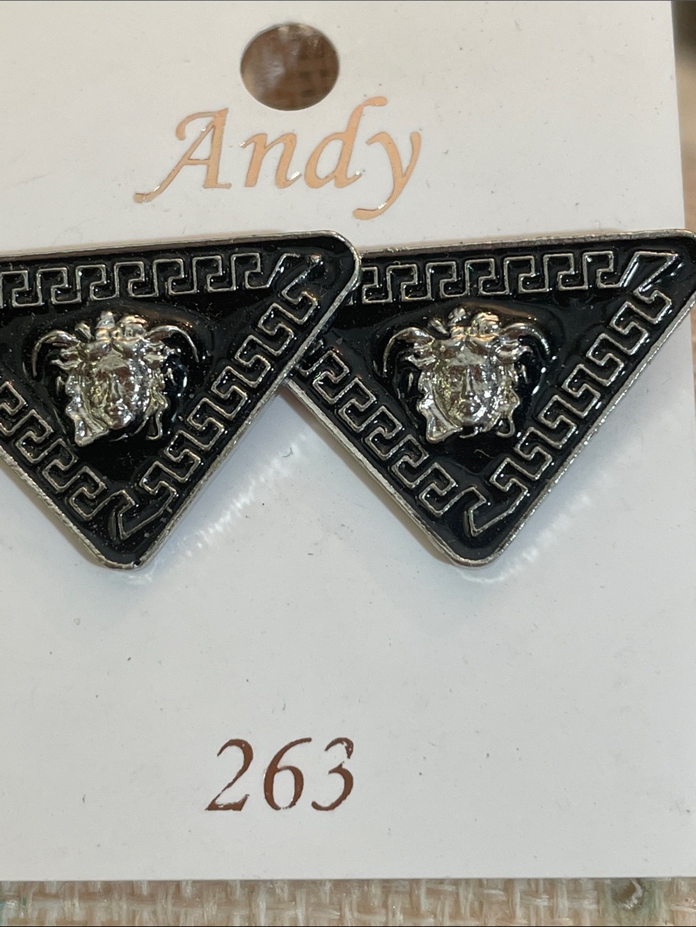 Black and Silver Triangle Stud Earrings 1”